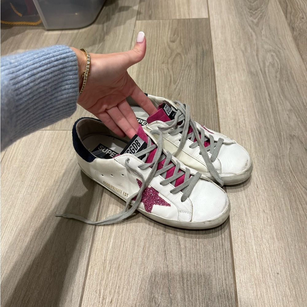 Golden Goose Superstars White and Pink Star Sneakers